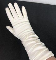 White Ruched Cotton Gloves Formal Prom Costume Small Retro Vintage Wedding Dance