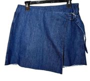 Madewell NWT Retro Italian Denim Raw-Hem Italian Mini Wrap Skirt Size 6