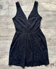 Nordstrom Black Sleeveless Raised Textured Floral Boho Print Mini Dress S