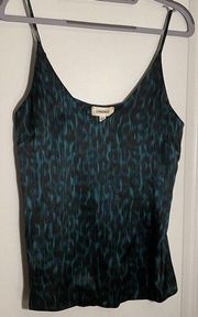 NWT L'AGENCE Leopard Print Spaghetti Strap Cami Tank Top in Black & Turquoise XS