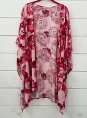 Active Usa Slide Slit Pink Red Roses Print Kimono Cardigan Nwt