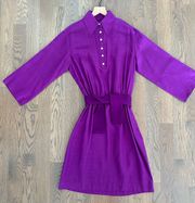 Vintage 70s  100% Silk Shantung Shirt Dress in Violet Purple Size 10