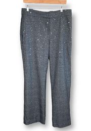 Chicos Pants Wide Leg Trouser High Waisted Black White Plaid Metallic Sequins