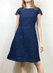 Uniqlo Navy Floral Eyelet Lace Cap Sleeve A Line Dress