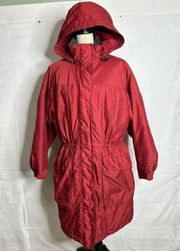 Columbia Womens Red Long Insulated Heavy Coat Hooded Parka Full Zip Sz M