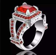 Size 6 Red Ruby Wedding Rings White Rhodium Plated