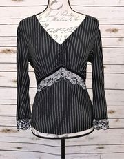 Bisou Bisou Pinstripe Pinup Lace Top