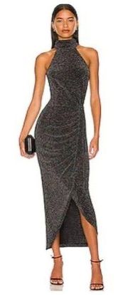 Saylor Womens Aida Midi Dress in Gunmetal Matrix Metallic Haltered Party Size S