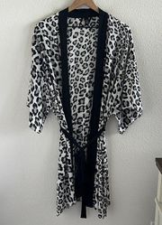 Victoria's Secret Kimono Robe Leopard Animal Print Neutral Black Trim M/L