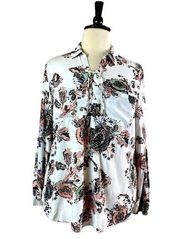 Chico’s Women’s Blouse Long Sleeves Collar Lace White Pink Floral Size 3 - Large