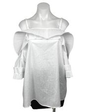 Ashley Stewart White Ruffle Pleated Square Cold Shoulder Tunic Blouse Top Sz 18