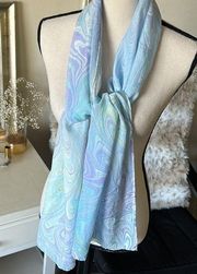 Boho pastel swirls trippy 100% silk long scarf / head wrap or belt 🤩​