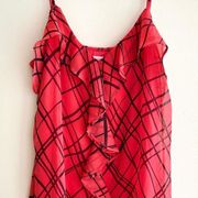 New York & Company Ruffled Camisole, Red and Black Striped Tank Top, Women’s S