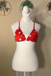 NWT! Chaser Red White Star Triangle Halter Bikini Top Medium