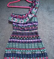 One shoulder tribal print dress