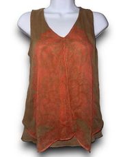 New York and company stretch brown & orange tank blouse women’s size XS