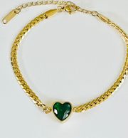 18K Emerald Herringbone Love Heart Adjustable Bracelet 