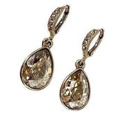 Givenchy Pave Teardrop Earrings Gold Tone Champagne Crystal Leverback