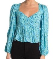 AFRM Blue Ditsy Puff Sleeve Blouse