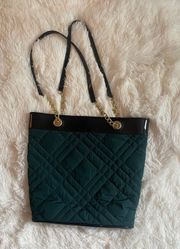 Quilted Tote Purse Bag Green with Gold Chain