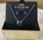 Coach Necklace & Stud Earrings -"C" Logo 925 SS Azurite Malachite. NEW (NIB)!