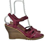 Timberland Earthkeepers Leather Anti Fatigue Wedge Sandals Burgundy Size 10