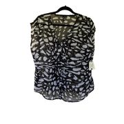 NWT Relativity Sheer Black White Cap Sleeve Blouse Top Women's Size XL