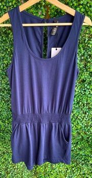 NWT - Bobi Los Angeles Shorts Romper | Navy Blue | Pockets | Elastic Waist | Med