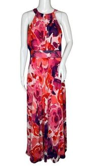 Eliza J Dress Womens 0 Pink Floral Maxi Dress Gown Halter Party Bridesmaid