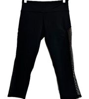 Onzie Flow Stunner Capri Sports Leggings High Rise Lace Panels Side Black S/M