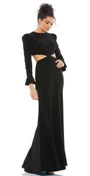 Mac Duggal Black Long Sleeve Puff Shoulder Cut Out Gown Black Size 0 $398 67944