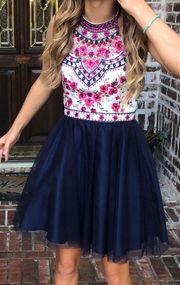 blue embroidered formal/homecoming dress