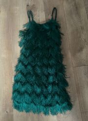 True Decadence Forest Green Tassel Tiered Dress