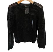 Uniqlo 3D Knit Sweater Womens XS Black Crew Neck Long Sleeve See Through NEW