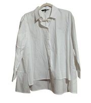 MING WANG Womens Size Large White Cotton Button Up Shirt Hi Lo Blouse Top