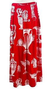 NWOT  Greek Vase Print Red White Maxi Skirt Pockets Size Medium