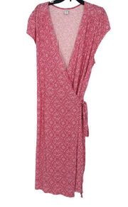 Old Navy Midi Wrap Dress Pink Geometric Print Cap Sleeves Tie Close Size XXL