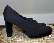 Eileen Fisher Black Stretch Knit Leather Trim Almond Toe Platform Pumps Size 7.5