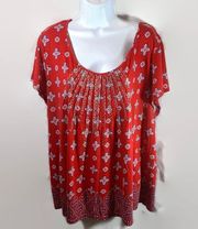 Womans Top Plus Size 3X Blouse Top Red Sequin Floral PreOwned