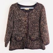 Vintage Notations Brown Soft Tweed Satin Lined Jacket ~ Size XL