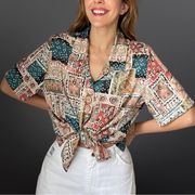 VINTAGE 1990s patchwork pattern button down blouse