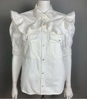 NEW Zadig & Voltaire shirt jacket Large western pearl snap ruffle Toky white