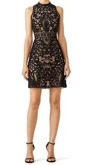 CADDIE black nude lace overlay cocktail mini dress sleeveless medium NWT