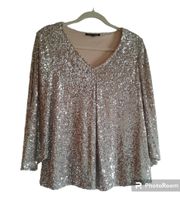 Cable And Gauge Sequin Bell Sleeve Special Occasion Blouse Top