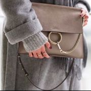 Chloe Faye Medium Bag Purse Shoulder Suede Leather Gray Taupe Tan Chain Italy