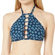 Navy/Coral Festival Medallion Reversible High Neck Bikini Top - XS/S