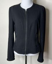 Diane Von Furstenberg Black Ribbed Wool Zip Jacket