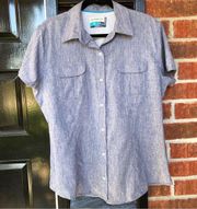 Magellan fish gear Woman’s Blue button down s/s shirt XL