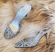 Dolce & Gabbana Strappy Glitter Silver Slingback Sandals Heels