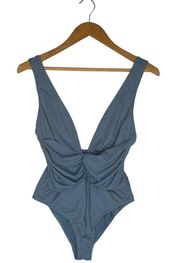 ASOS Design Swimsuit Womens 6 One Piece Deep Plunge Ruched Front Sexy Blue